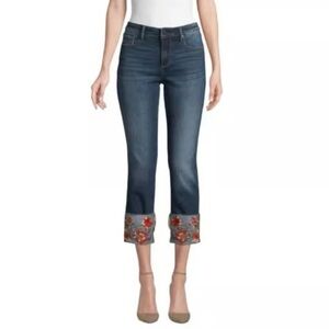 🤍🌷🧡Earl Jeans Navy Cropped Jeans with Red Floral Cuffs